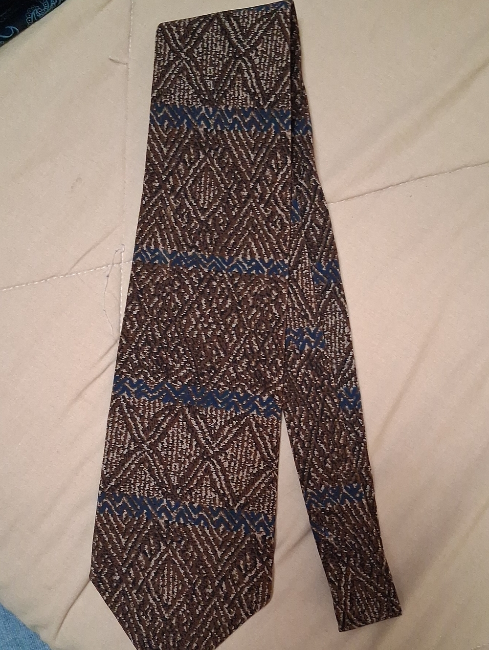 Brown and Blue Patterned Men's Tie